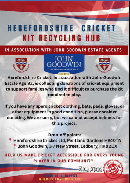 NEW! Herefordshire Cricket Kit Recycling Hub
